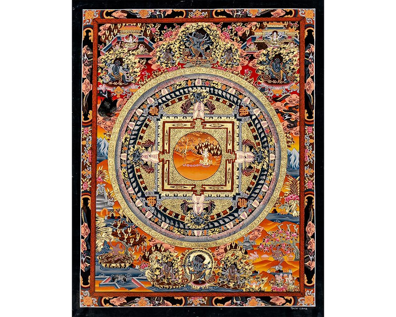 手作りの仏教タンカ絵画 ユニバーサルマンダラ - ウォールデコ・壁紙 - 金属 多色