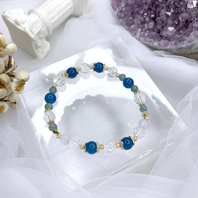 Night Blue Aria/Blue Phosphorus Purple Chalcedony Blue Tourmaline White Crystal Bracelet - สร้อยข้อมือ - วัสดุอื่นๆ สีน้ำเงิน