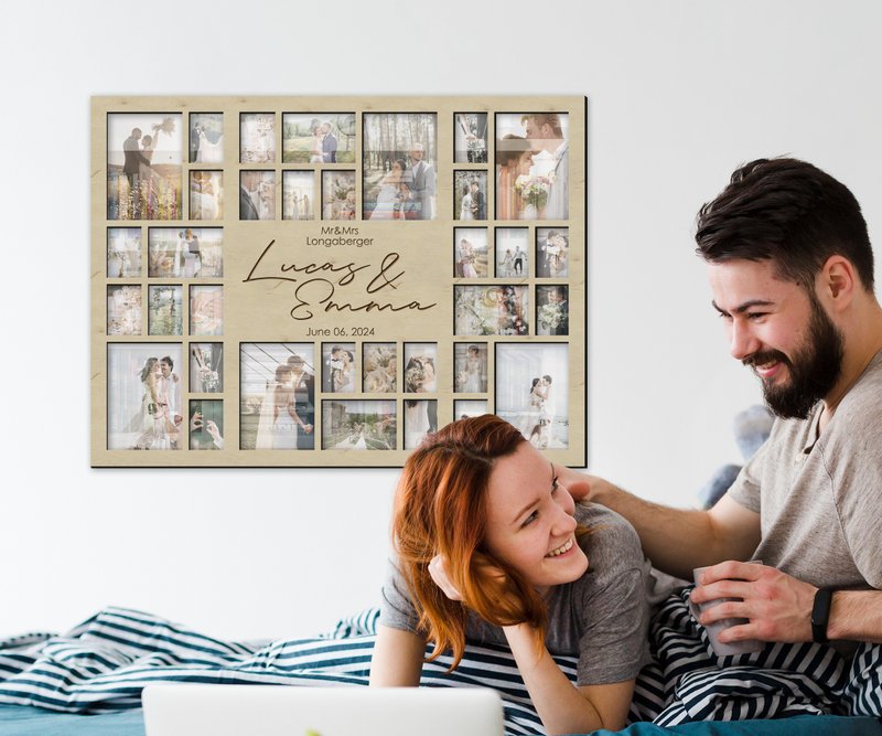 Wedding picture frame collage Mr & Mrs Wedding signage Custom welcome sign - Picture Frames - Wood White