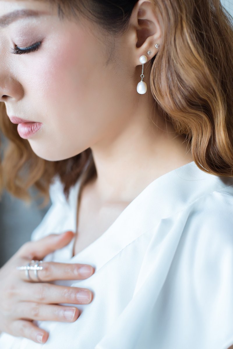Pearl earrings - 耳環/耳夾/耳骨夾 - 純銀 銀色