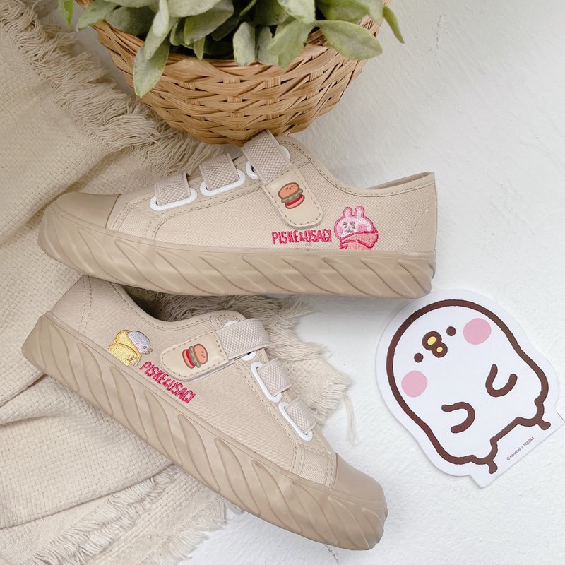 Paidal x 卡娜赫拉的小動物 速食帽T好朋友棉花糖餅乾鞋-卡其 - 女休閒鞋/帆布鞋 - 棉．麻 卡其色