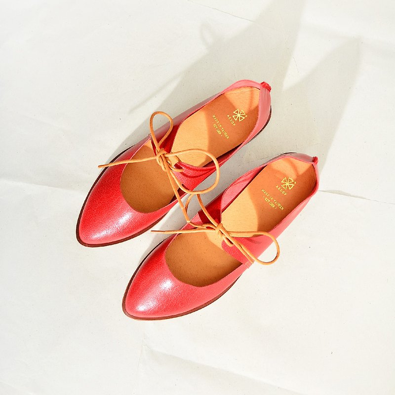Pointy-toe Flats | Crimson - Women's Oxford Shoes - Genuine Leather Red