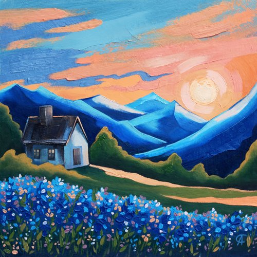 油彩画 灯台の風景 横約60cm x縦約 53cm 風景画「灯台と花菖蒲」油彩画 F4 額付き by 福家佳則 - 絵画