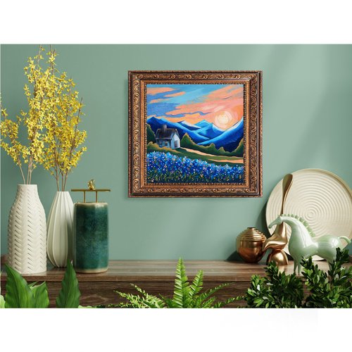 購入前確認　油絵　山　風景　絵画　芸術　インテリア　アート　241205+05 油絵 油彩 油彩画 絵 絵画 【鳥居の夕富士】 | HIROSHI1990