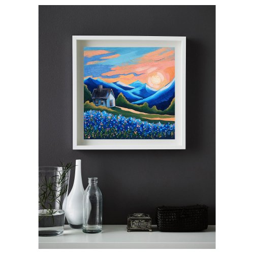 風景 山 油絵 村 オリジナルアート 夕焼け アートワーク