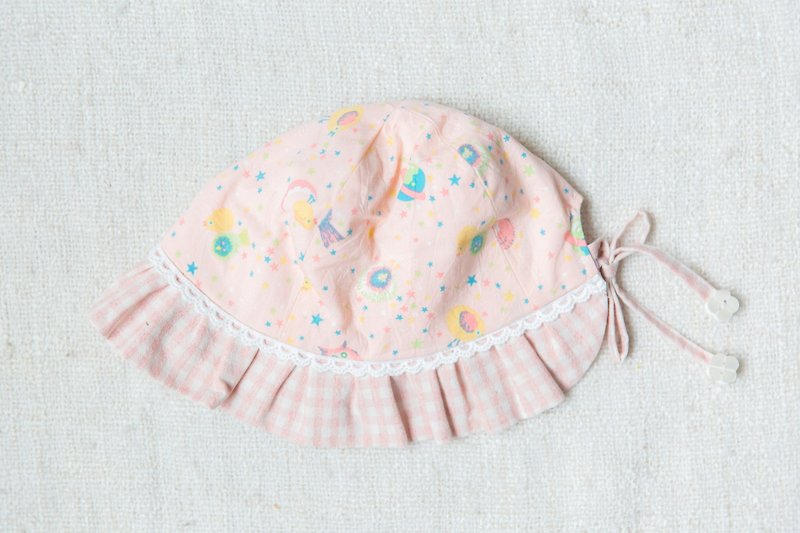 （春のお得な情報）手作りフリルベビー帽子 - 小さな惑星 - 帽子・ヘアバンド - コットン・麻 ピンク