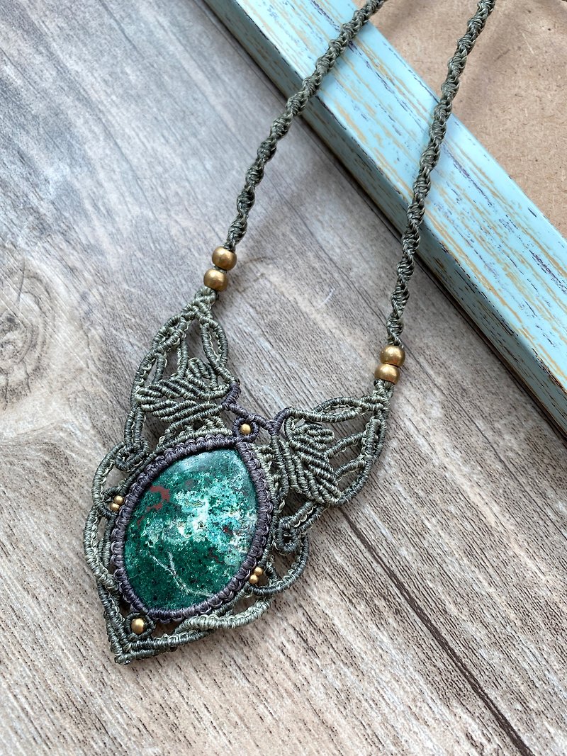 Misssheep N66 - Chrysocolla Macrame Necklace, Bohemian jewelry - Necklaces - Other Materials Green