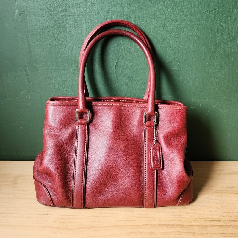 【北極二手雜貨】Vintage Coach 7586 酒紅色經典皮製老包 手提包 - 手提包/手提袋 - 其他材質 紅色