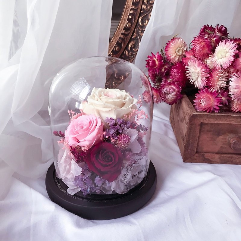 Eternal Flower Rose Black Background Night Light / Wedding Objects / Birthday Gift / Bouquet - ตกแต่งต้นไม้ - พืช/ดอกไม้ สีแดง