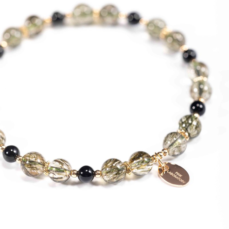 Green Tourmaline Rutilated Quartz, Black Agate, 14K Gold Filled Findings Bracele - สร้อยข้อมือ - เครื่องประดับพลอย สีเขียว