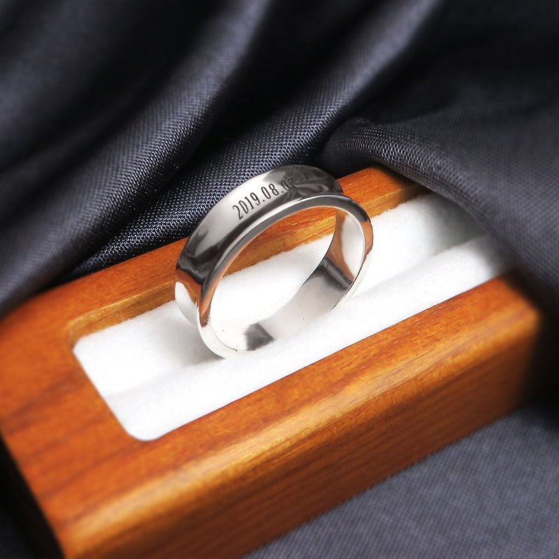 [Customized gift] Minimalist inner curve men's ring couple's style engraved custom sterling silver ring name ring - แหวนทั่วไป - เงินแท้ สีเงิน