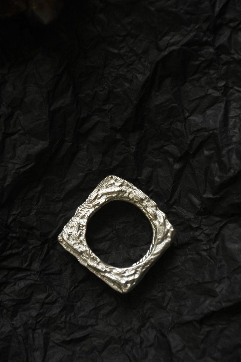 925 Silver Original Handmade Full Grain Sterling Silver Square Geometric Ring - แหวนทั่วไป - เงินแท้ สีเงิน