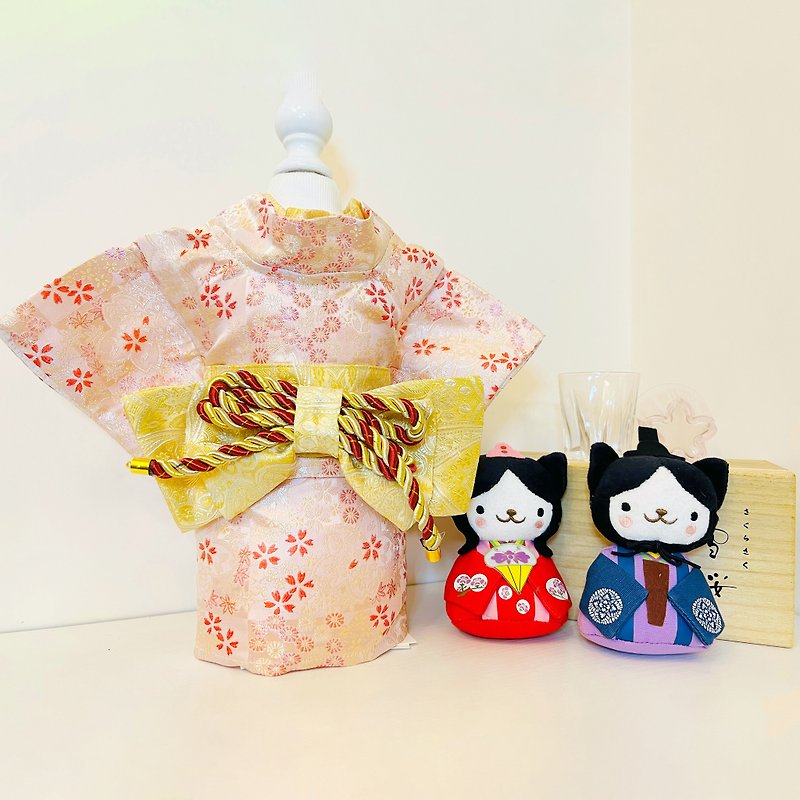 Crazy de Wan - Furisode Kimono (Gypsophila Sakura) - ชุดสัตว์เลี้ยง - ผ้าฝ้าย/ผ้าลินิน สึชมพู