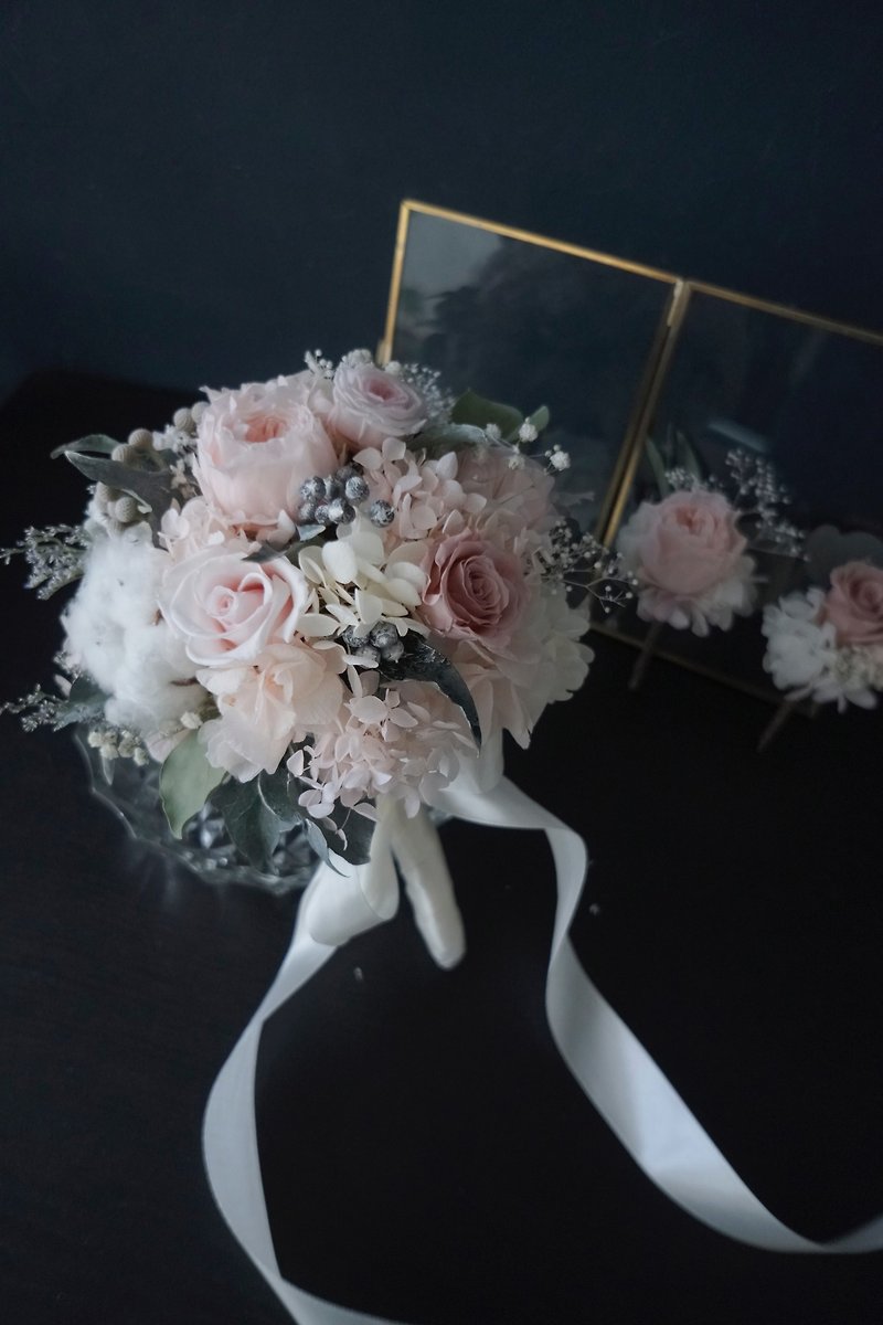 Mother's Day Pink Two-Color Garden Rose/Hydrangea Immortal Flower Undying Bouquet Proposal Wedding Overseas - ช่อดอกไม้แห้ง - พืช/ดอกไม้ สึชมพู