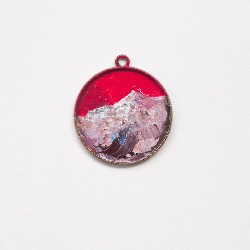 Snow Mountain No. 15_Original Oil Painting_Metal and Resin Pendants_Impressionism_Mini Art Painted Jewelry - Necklaces - Other Metals 