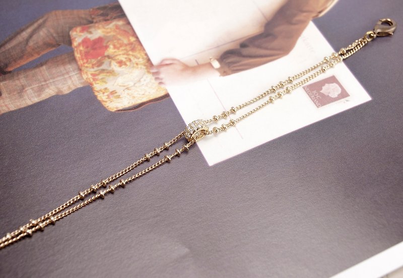 ❈La Don pull winter ❈ - button bracelet - double chain mini zircon wheel - Bracelets - Other Metals Gold