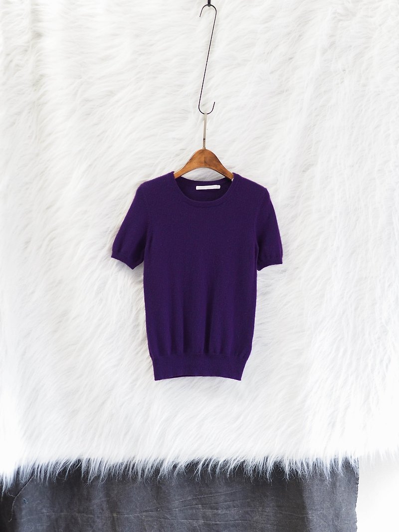 福島葡萄紫短袖秋季微風涼日和 古董喀什米爾羊絨毛衣cashmere - 女毛衣/針織衫 - 羊毛 紫色