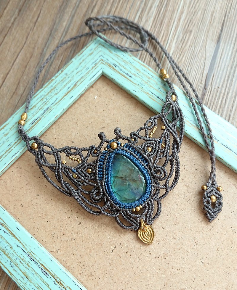 Misssheep N36- Labradorite Macrame Necklace, Bohemian jewelry - Necklaces - Other Materials 