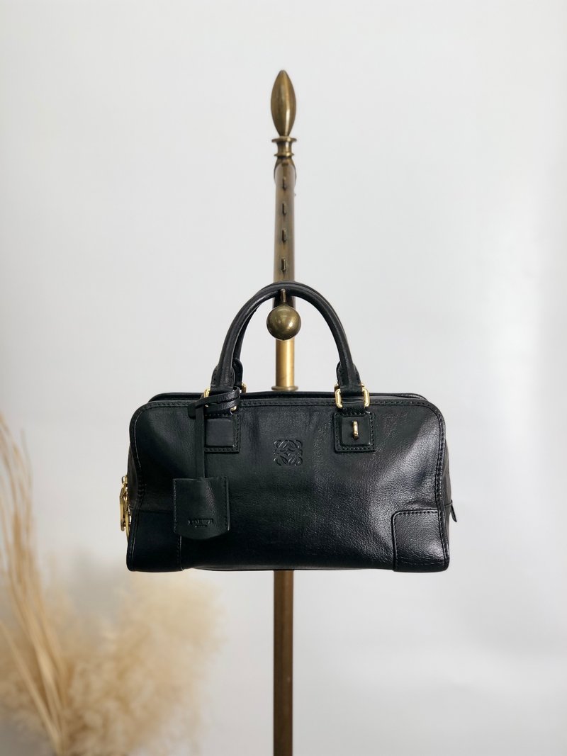 【 日本直送　名牌中古包 】LOEWE ロエベ アマソナ28 ハンドバッグ ブラック アナグラム レザー ミニボストン vintage オールド v3dz54 - 手提包/手提袋 - 真皮 黑色