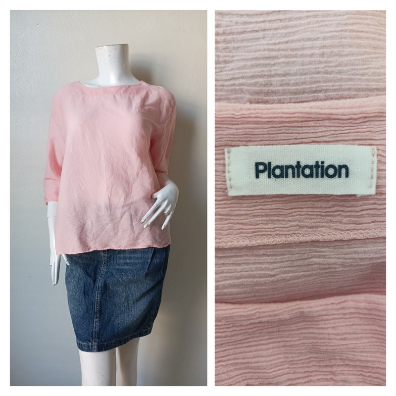 Plantation Blouse Size M - 女上衣/長袖上衣 - 棉．麻 粉紅色