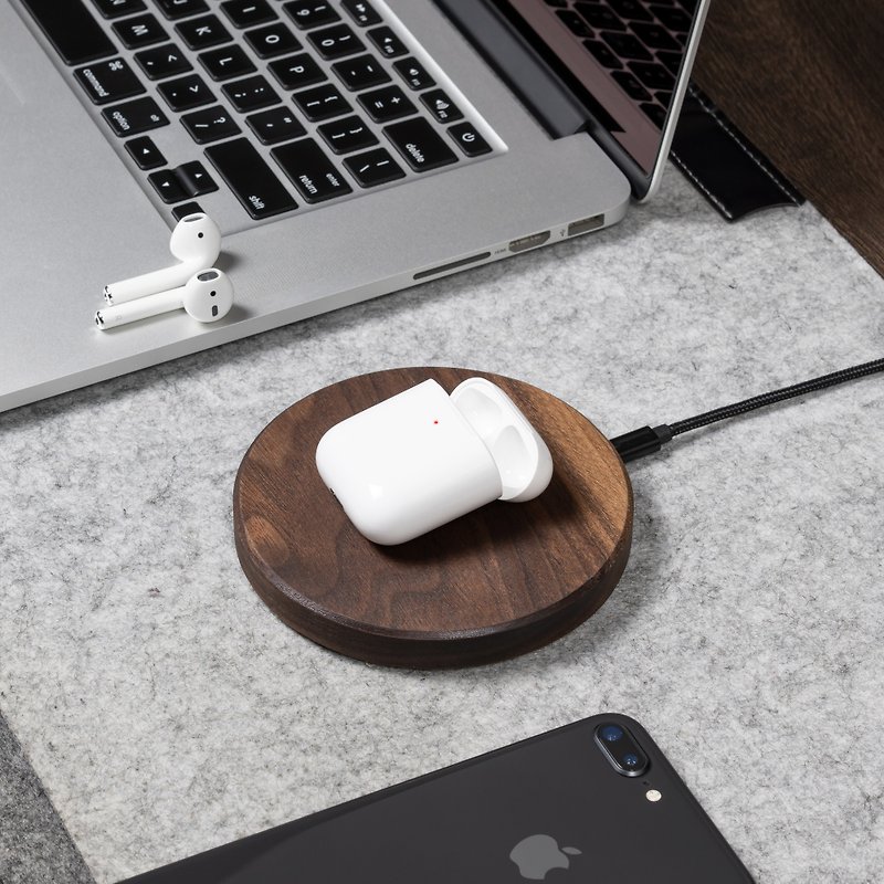 實木薄無線充電器 AirPods和iPhone無線充電器 QI無線充電盤 禮物 - 無線充電器 - 木頭 咖啡色