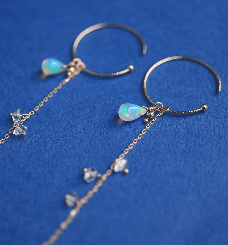 High Quality White Opal Herkimer Diamond K10 Hoop Earrings ~RADIANT MOMENTS~ - ต่างหู - เครื่องเพชรพลอย หลากหลายสี