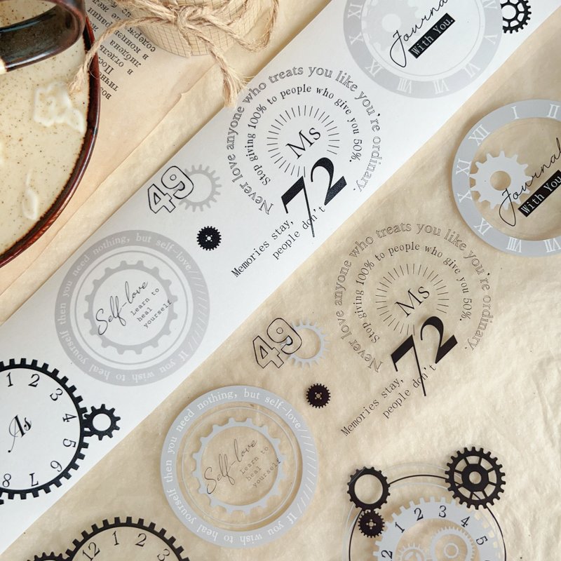 Time Cruise Clock Text Notebook Base Material PET Washi Tape - มาสกิ้งเทป - วัสดุอื่นๆ สีดำ