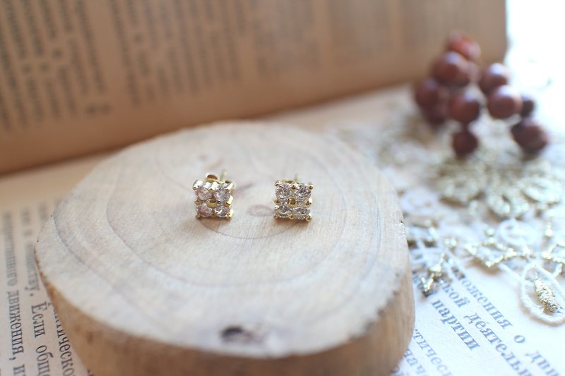 Little square-zircon earrings - ต่างหู - ทองแดงทองเหลือง สีทอง