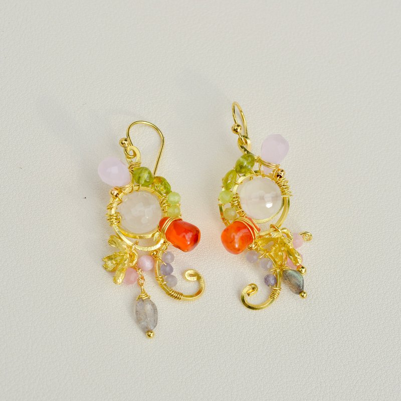 Unique Handmade Brass Wire Earrings with Natural Stone Accents 8 - Earrings & Clip-ons - Copper & Brass Gold