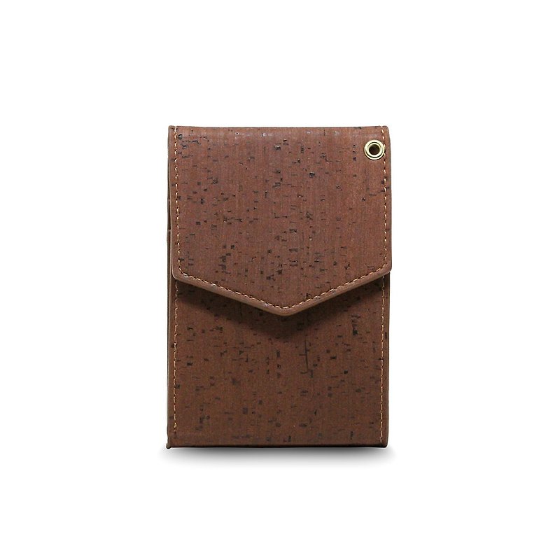 CORCO simple hanging neck cork wallet - Cool dark Brown(with lanyard) - กระเป๋าสตางค์ - วัสดุกันนำ้ 
