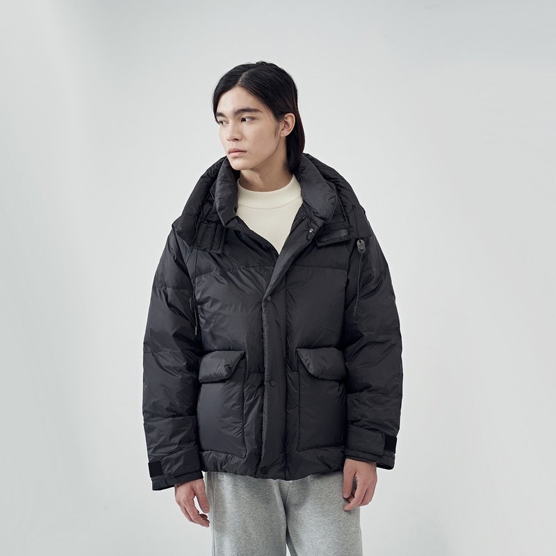 JARVISTORM2021秋冬日系可脫卸連帽男士面包羽絨服夾克休閑外套男 - 男夾克/外套 - 聚酯纖維 黑色