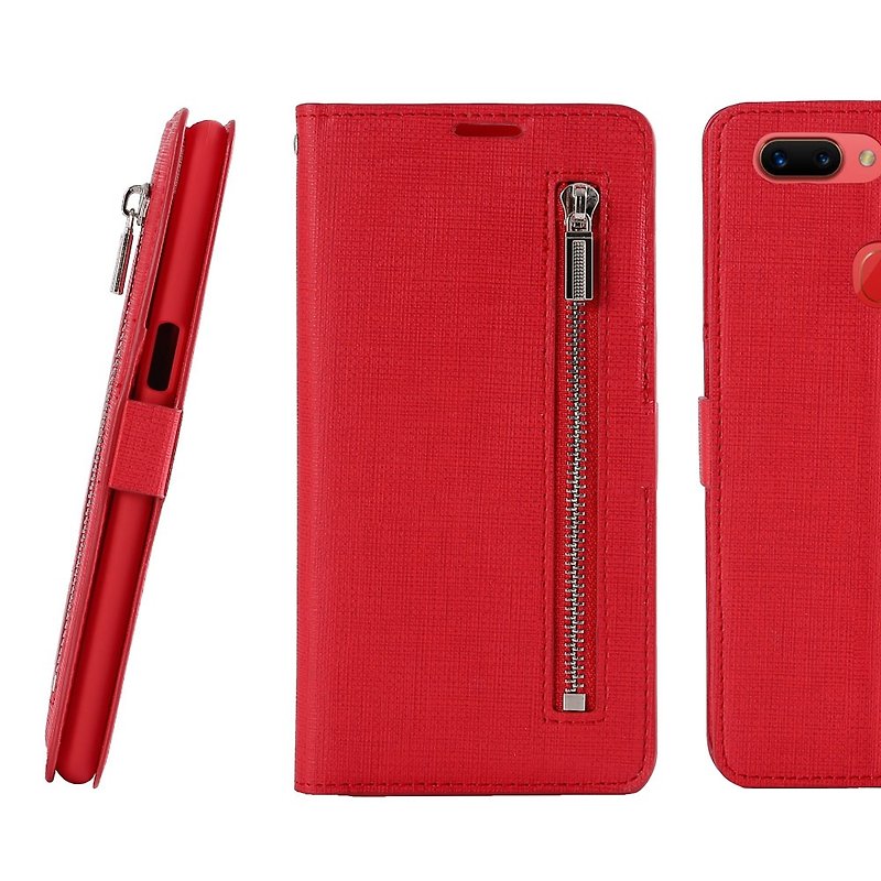 CASE SHOP OPPO R15 Pro Front Retractable Side Leather Case - Red (4716779659849) - Phone Cases - Faux Leather Red