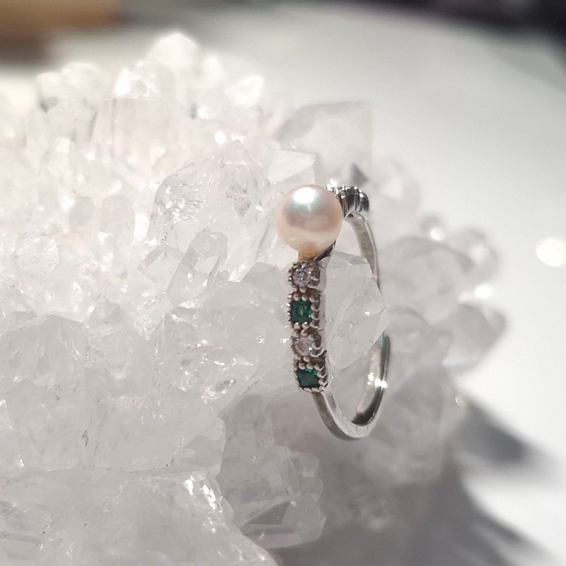 Green Stone seawater small Akoya pearls Silver Ring (available when the tail ring) - General Rings - Pearl 