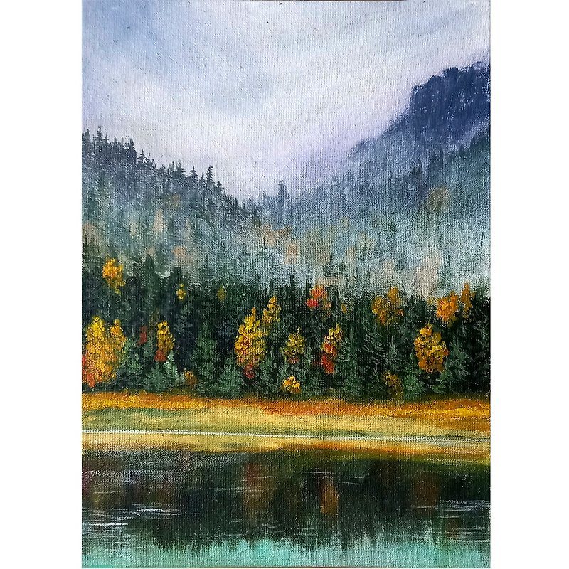 Forest landscape Original acrylic painting on canvas Wall art decor Hand-painted - 牆貼/牆身裝飾 - 棉．麻 