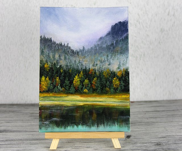 Misty foggy forest Original acrylic painting Mini round canvas Landscape -  Shop MiliArt Wall Décor - Pinkoi