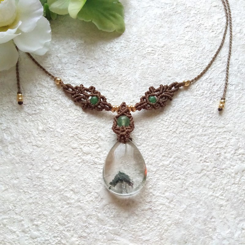 Green Ghost Crystal. South American Brazilian Wax Woven Necklace - สร้อยคอ - คริสตัล สีเขียว