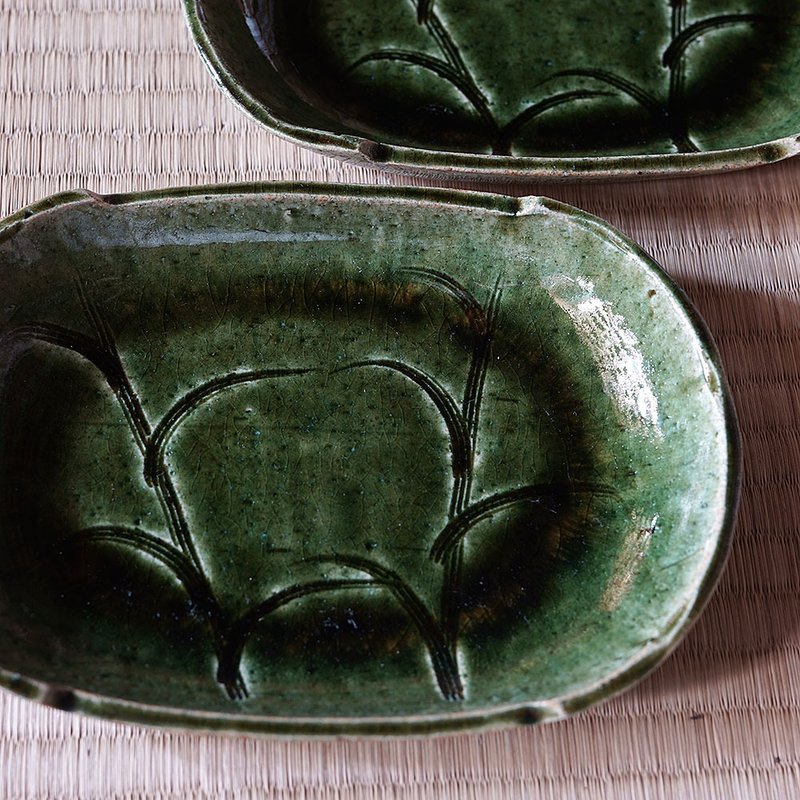 Oribe green glaze oval dish - Plates & Trays - Pottery 