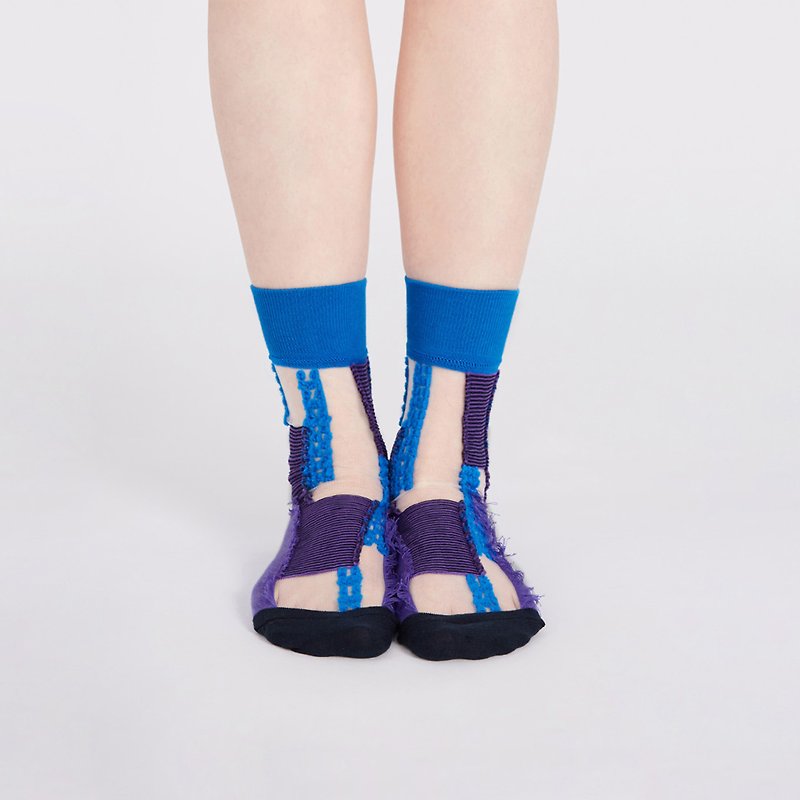 Bangia atropurpurea 3/4 socks - ถุงเท้า - วัสดุอื่นๆ สีน้ำเงิน