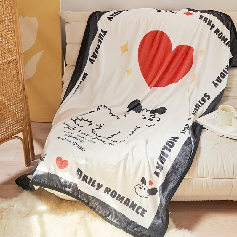 Black and white love dog nap blanket girl soft leisure sofa cover blanket summer flannel office nap - ผ้าห่ม - วัสดุอื่นๆ 