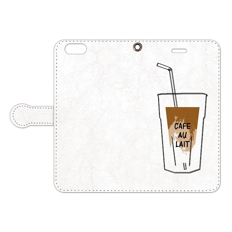 [Handbook type iPhone case] Cafe au lait - Phone Cases - Genuine Leather White