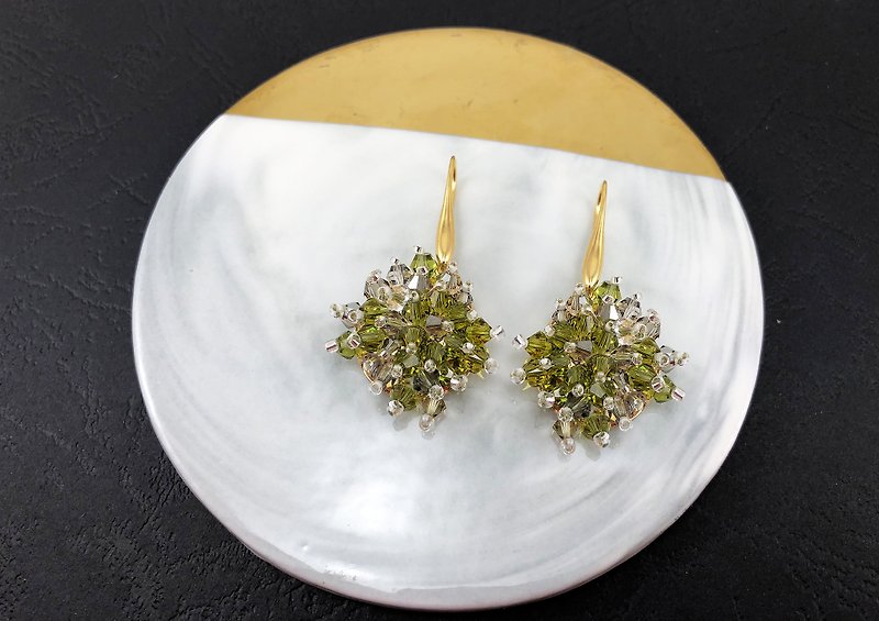 Modern Swarovski Crystals 925 Silver Earrings - Earrings & Clip-ons - Crystal Green