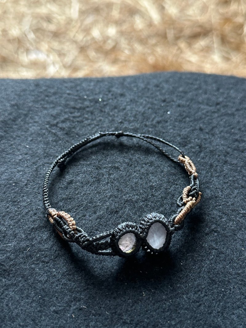 西瓜碧璽粉晶花式編織手繩 - 手鍊/手環 - 水晶 黑色