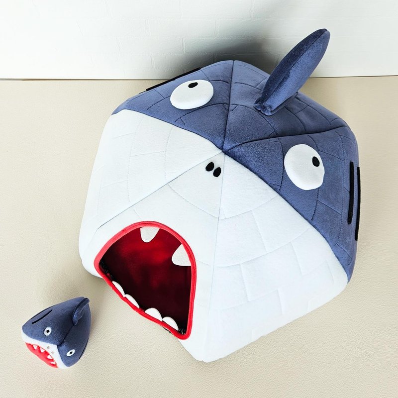 Animal igloo toy set-Surprised shark 9 types of cat nest pet bed - ที่นอนสัตว์ - ไฟเบอร์อื่นๆ สีน้ำเงิน