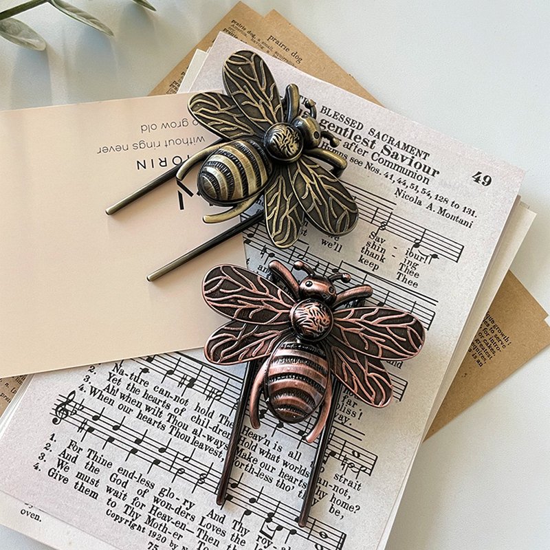 Vintage retro bee book holder diary book clip gold - 書衣/書套 - 其他金屬 