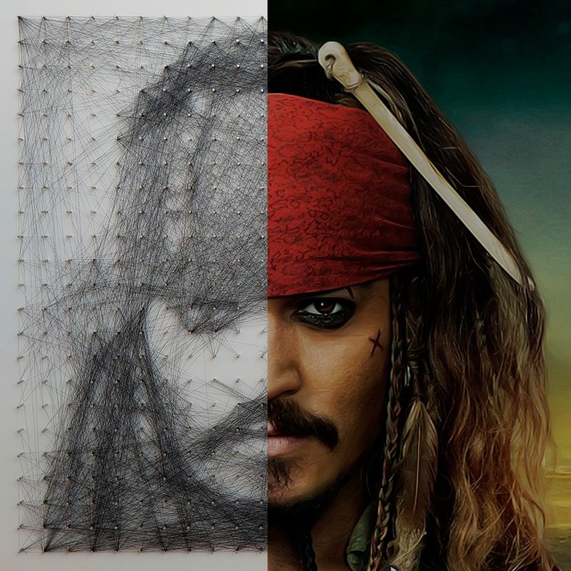 String Art Thread Wall Panel Captain Jack for Home Office Decor - Wall Décor - Thread Black