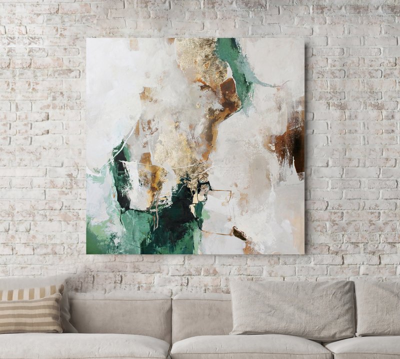 Green Gold Painting |  Green Gold Abstract | Green Gold Art | Green Sobriety 2 - 壁貼/牆壁裝飾 - 棉．麻 綠色