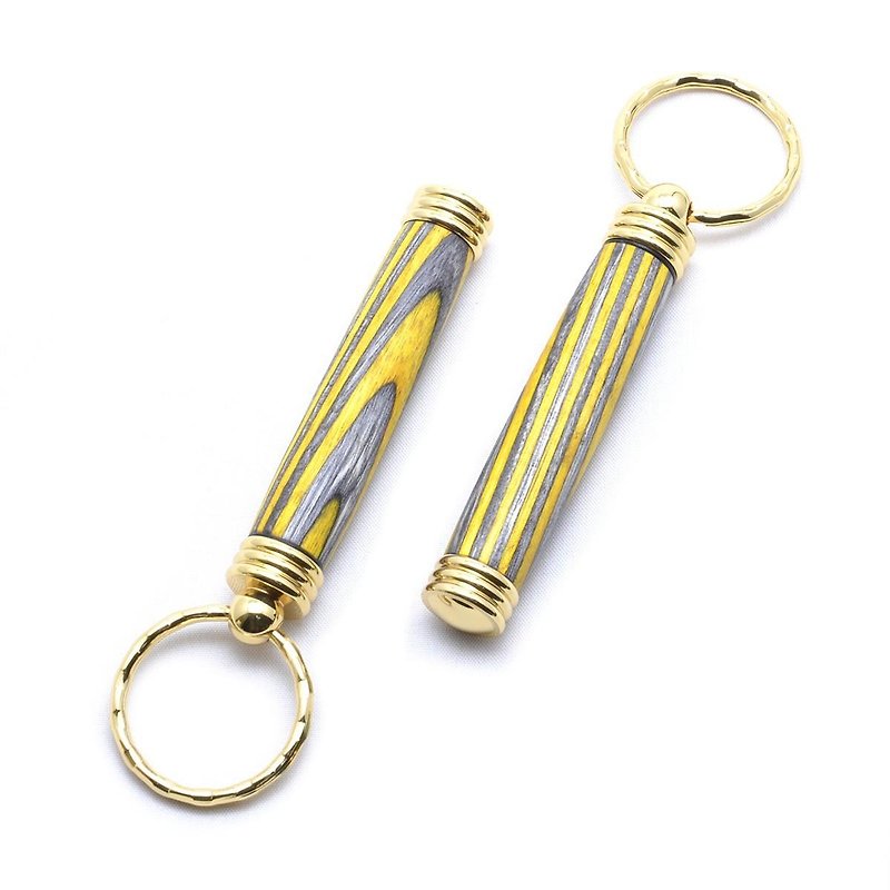 Handmade wooden portable toothpick holder key chain (dyed hard wood of the kind; 24 gold plating) TOOTH-24G-SPL - Charms - Wood Yellow