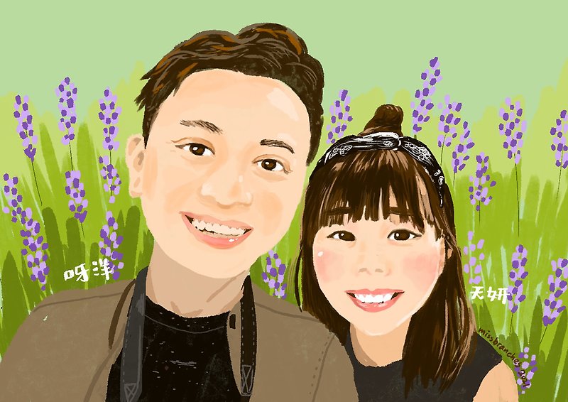 Customized Lovely Like Yan Painting | Valentine's Day 2 Digital Digital File (Can be printed on paper card with photo frame) - Customized Portraits - Other Materials Multicolor