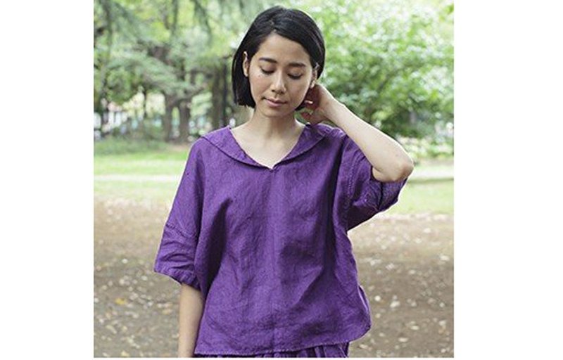 セーラーカラーブラウス　プルーン、ログウッド染め - 女上衣/長袖上衣 - 棉．麻 紫色