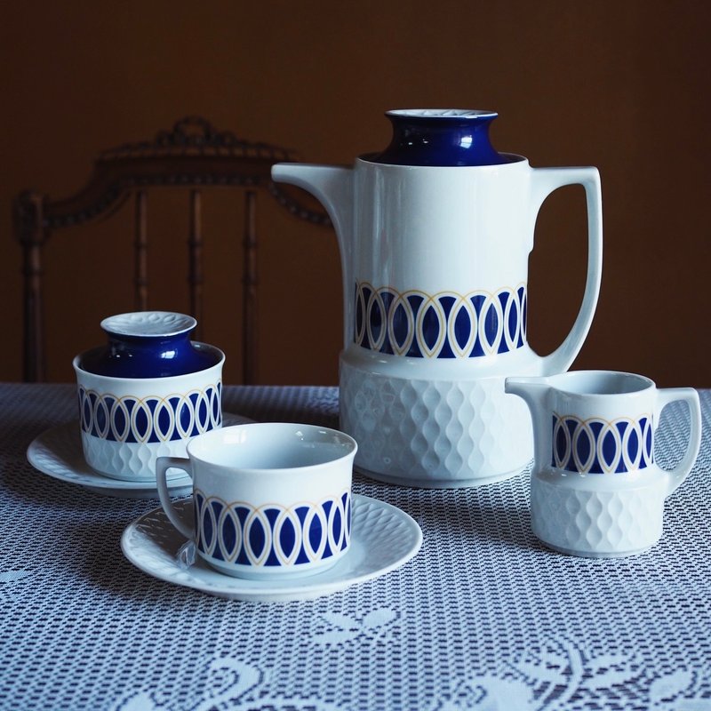 1970年德國 Schirnding Bavaria 骨瓷 咖啡 / 茶具組 - 茶壺/茶杯/茶具 - 陶 藍色